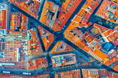 Top view of the ancient houses of the old town of valladolid and spain. red roofs