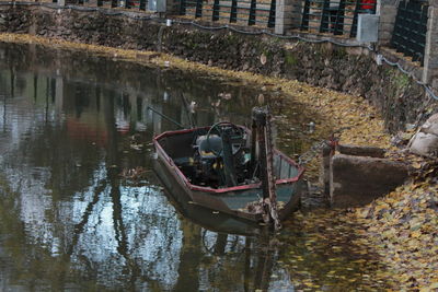 Abandoned boat in canal