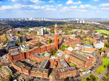 High angle view of buildings in city