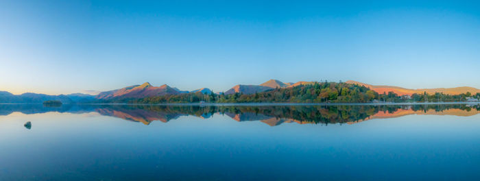 Scenic view of lake against clear blue sky