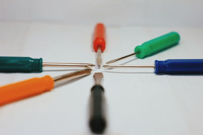 Close-up of multi colored screwdrivers