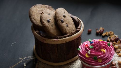 Close-up of cupcakes on table