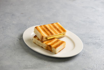 High angle view of breakfast served on table