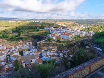 High angle view of townscape against sky