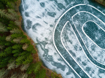 High angle view of frozen lake