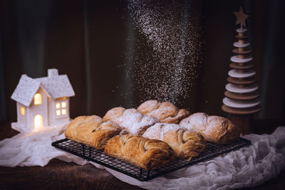 Close-up of breakfast on table at home