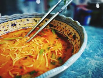 Close-up of noodles in bowl