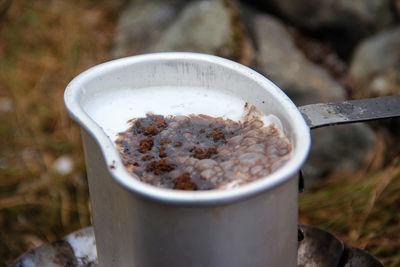 High angle view of coffee in container