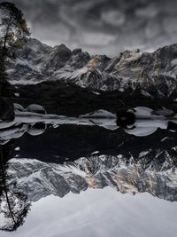 Scenic view of snowcapped mountains against sky