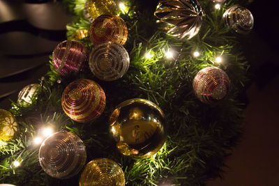 Close-up of illuminated christmas tree