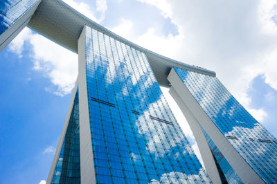 Low angle view of modern building against cloudy sky