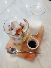 Close-up of drink served on table