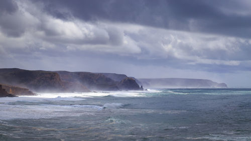 Scenic view of sea against cloudy sky