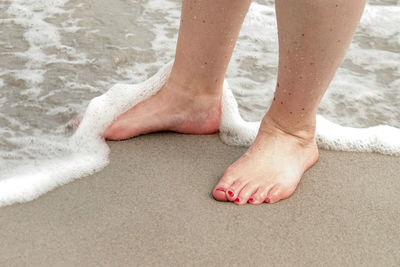 Low section of person standing on beach