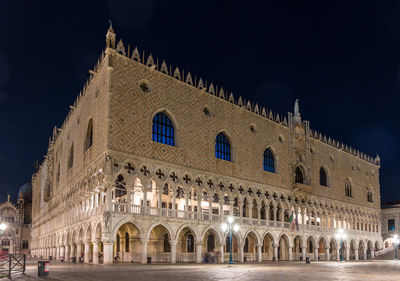 Low angle view of historical building against sky at night