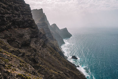 Cliff by sea against sky