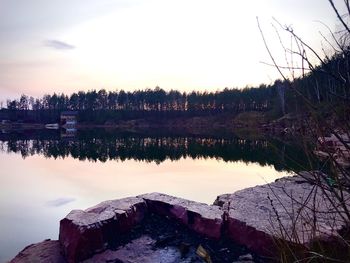 Scenic view of lake against sky during sunset