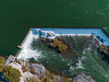 Aerial view of the water fall that the city of idaho falls, id usa is named after.