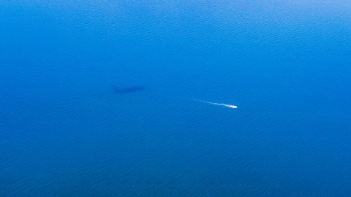 High angle view of sea against blue sky