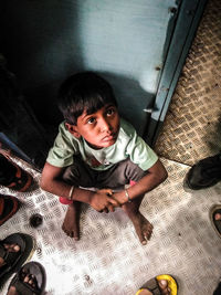 High angle portrait of cute boy