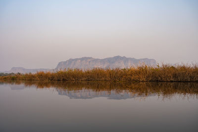 Scenic view of lake against clear sky
