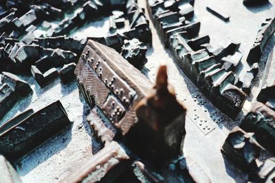High angle view of old machine part