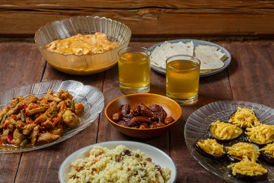 High angle view of food on table