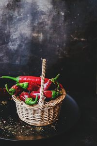 Close-up of strawberries in basket