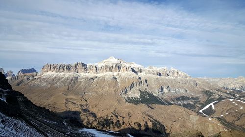 Scenic view of mountains against cloudy sky