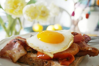 Close-up of breakfast in plate