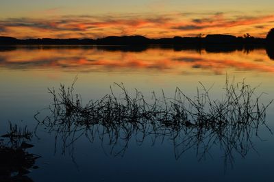 Scenic view of lake at sunset