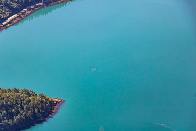 Airplane flying over sea