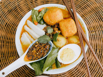 High angle view of food on table