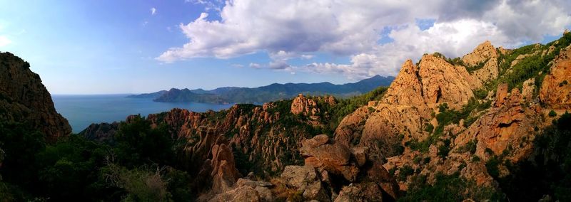 Panoramic view of mountains against sky