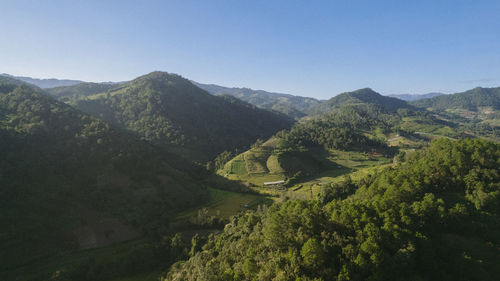 Scenic view of mountains against clear sky