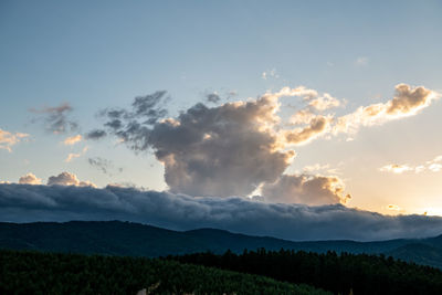 Scenic view of mountains against sky during sunset