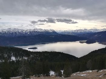 Scenic view of snowcapped mountains against sky