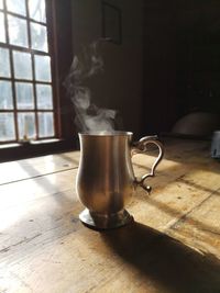 Close-up of tea served on table at home