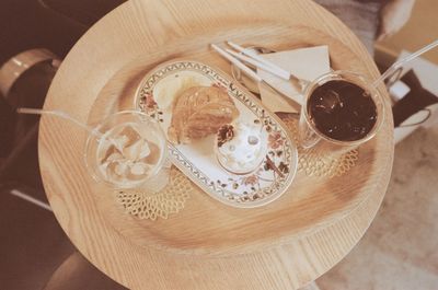 High angle view of coffee cup on table