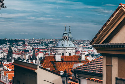 High angle view of cityscape against sky