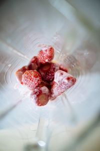 High angle view of strawberries in plate