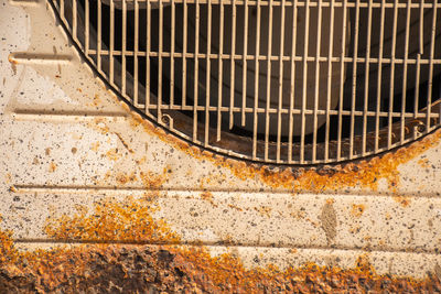 Close-up of metal grate against wall