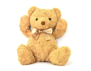 Close-up of stuffed toy against white background