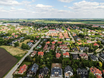High angle view of townscape against sky