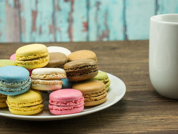 Close-up of dessert served on table