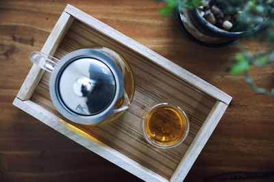 High angle view of tea cup on table