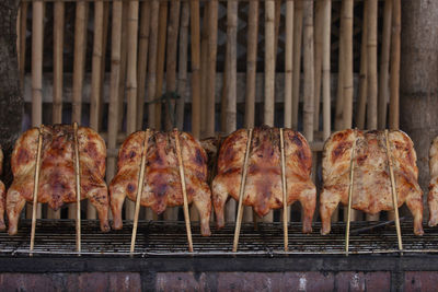 Close-up of meat on barbecue grill