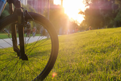 Bike in the park on a sunny day with shallow depth of field.