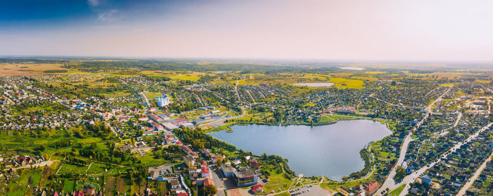 High angle view of townscape against sky