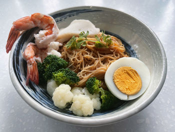 High angle view of food in bowl on table